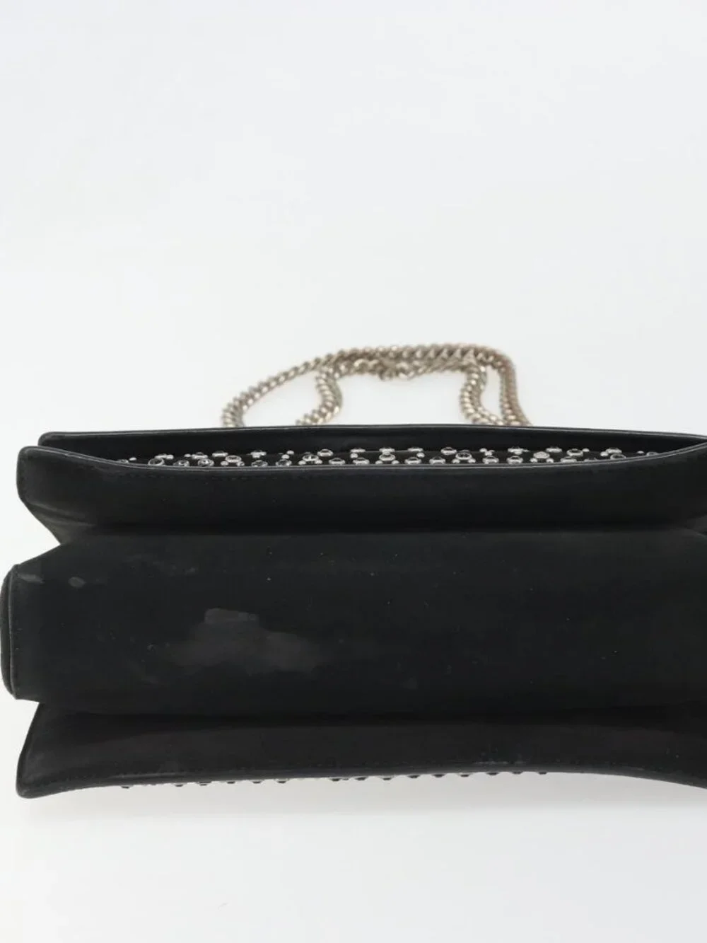Salvatore Ferragamo Vala Chain Shoulder Bag Suede Black Silver Auth 187258A